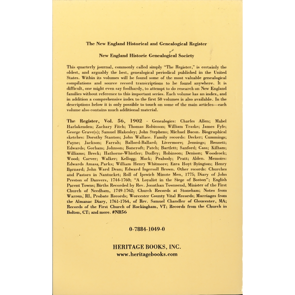 The New England Historical and Genealogical Register, Volume 56, 1902 back cover