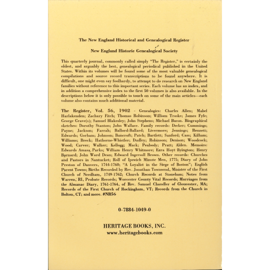 The New England Historical and Genealogical Register, Volume 56, 1902 back cover
