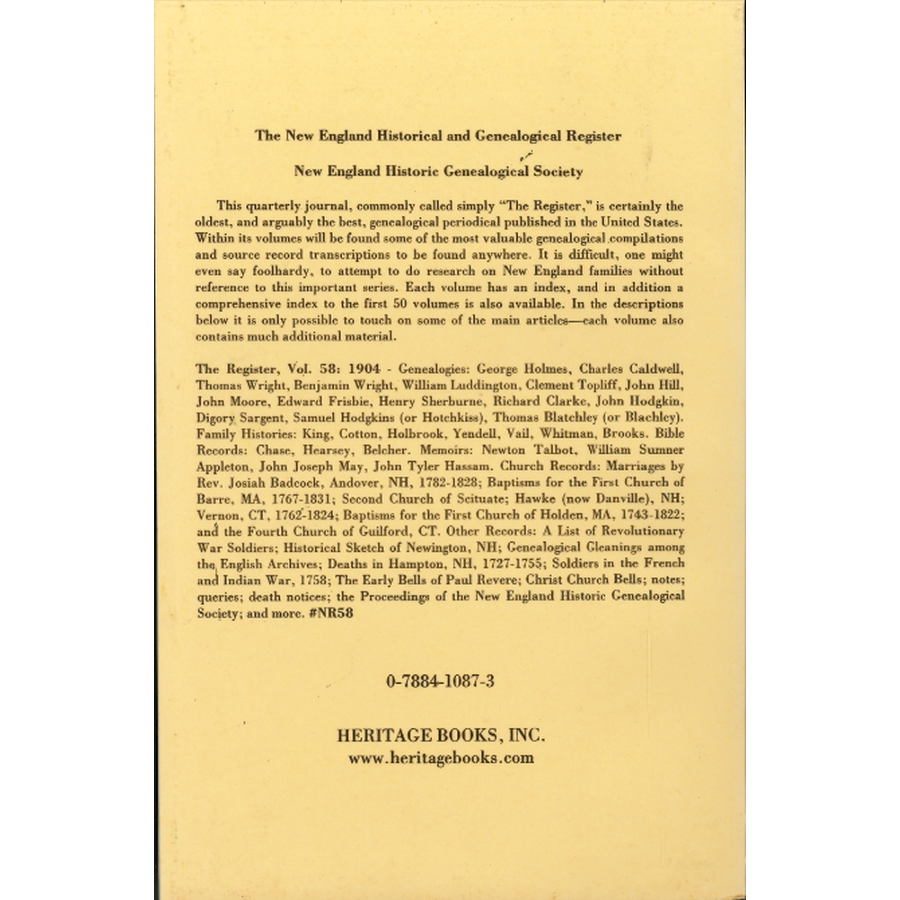 The New England Historical and Genealogical Register, Volume 58, 1904 back cover