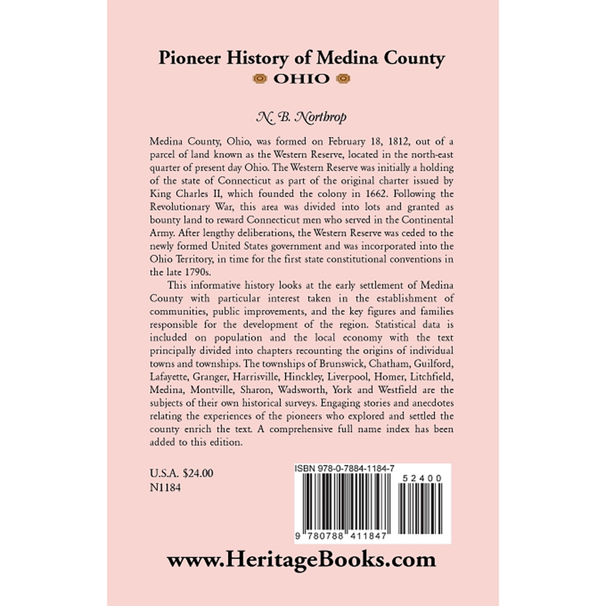 Pioneer History of Medina County, Ohio back cover