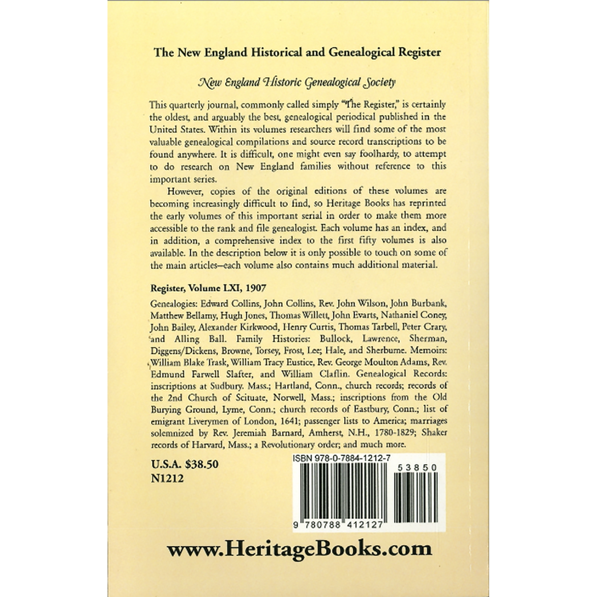 The New England Historical and Genealogical Register, Volume 61, 1907 back cover