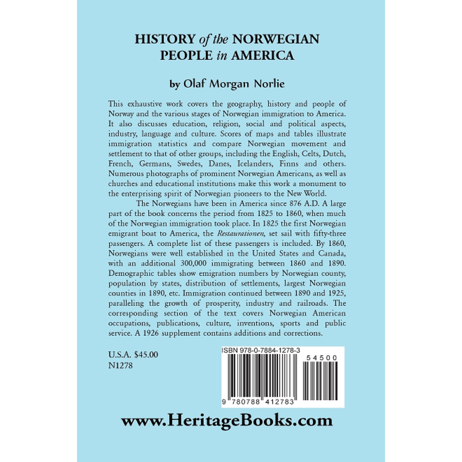 History of the Norwegian People in North America back cover