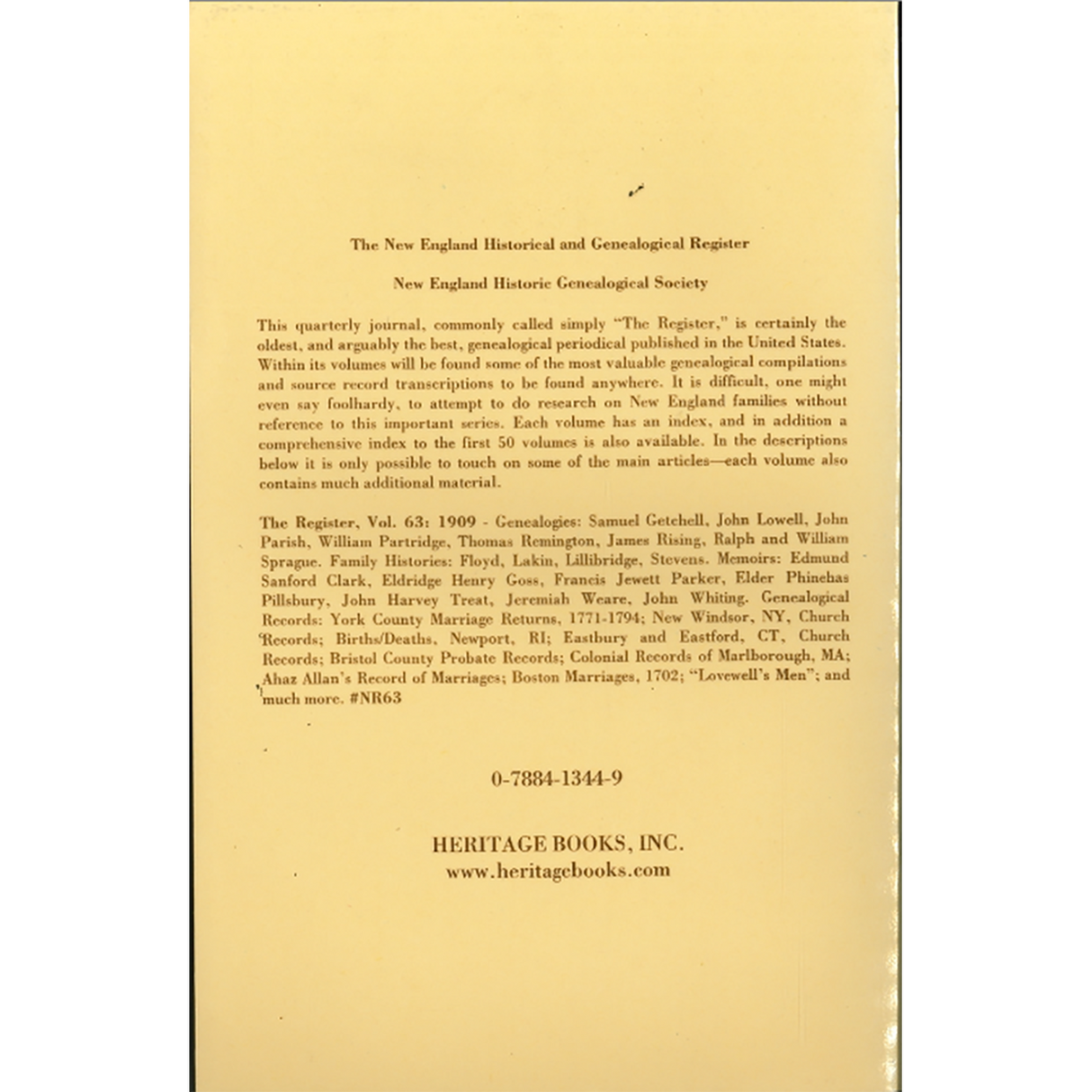 The New England Historical and Genealogical Register, Volume 63, 1909 back cover