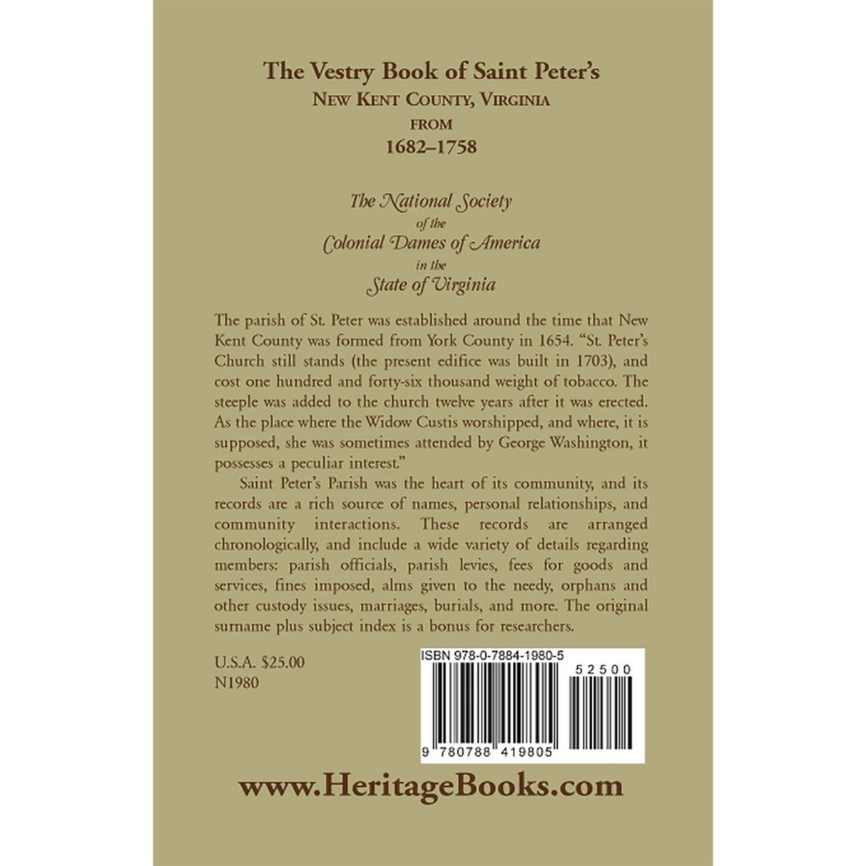 The Vestry Book of Saint Peter's, New Kent County, Virginia, from 1682-1758 back cover