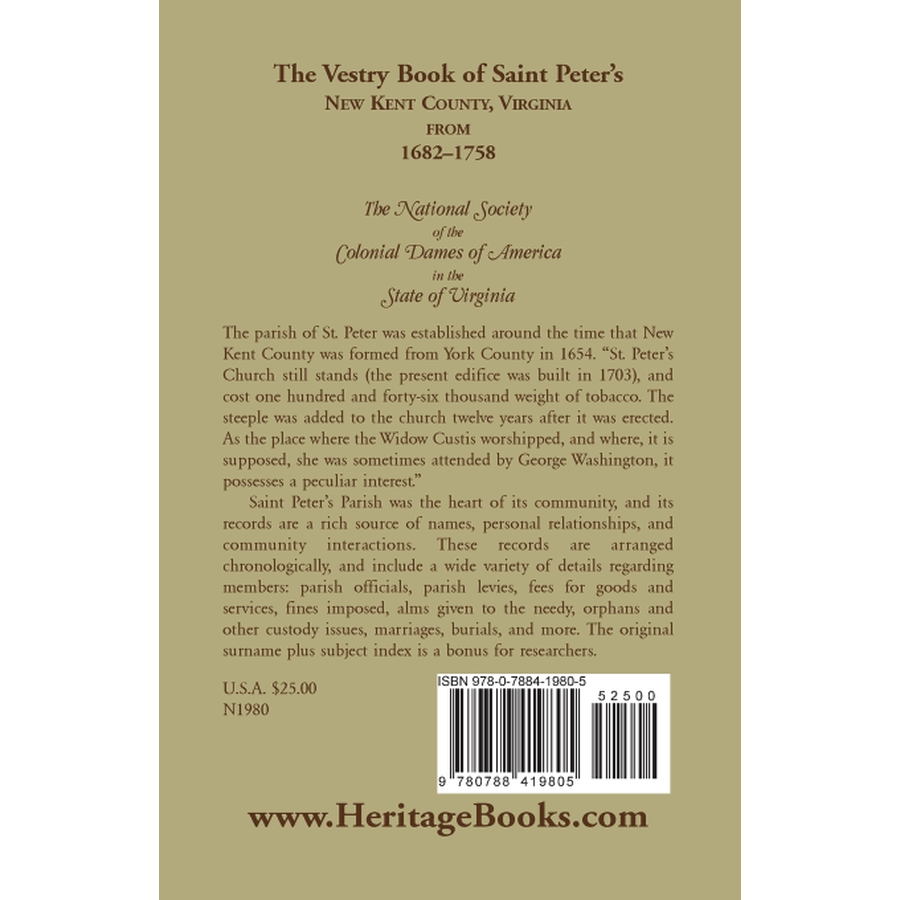 The Vestry Book of Saint Peter's, New Kent County, Virginia, from 1682-1758 back cover
