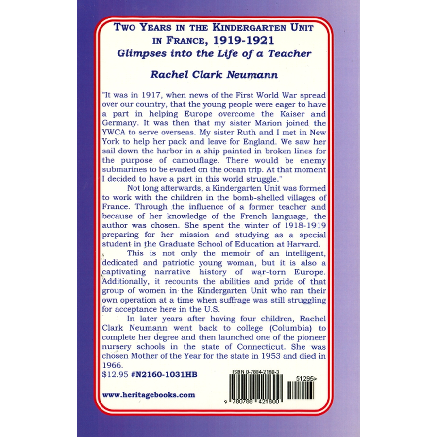 Two Years in the Kindergarten Unit in France, 1919-1921: Glimpses into the Life of a Teacher back cover
