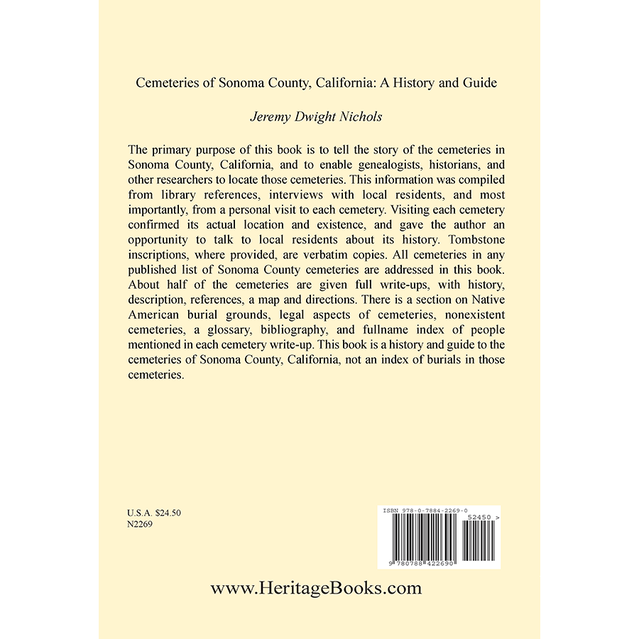 Cemeteries of Sonoma County, California: A History and Guide back cover