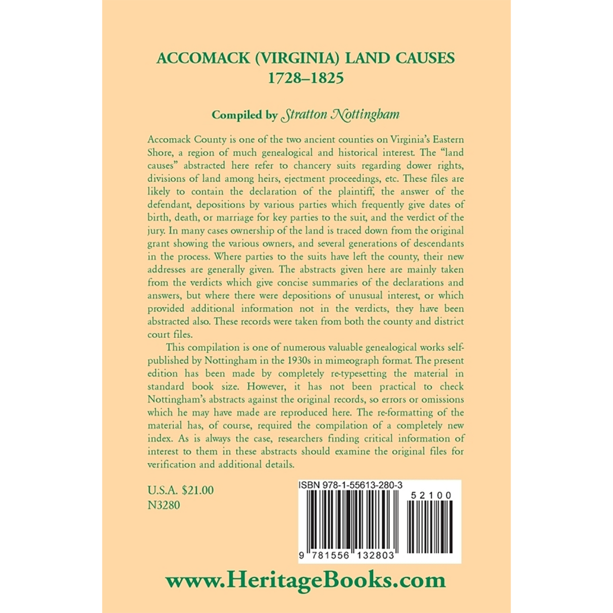 Accomack County, Virginia Land Causes, 1728-1825 back cover