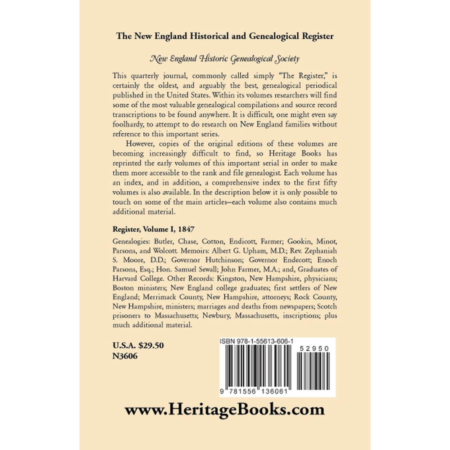 The New England Historical and Genealogical Register, Volume 1, 1847 back cover