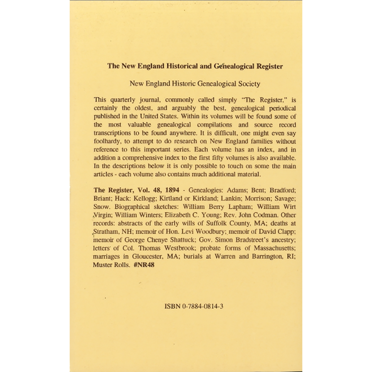 The New England Historical and Genealogical Register, Volume 48, 1894 back cover