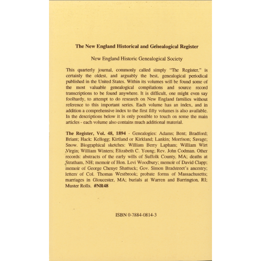 The New England Historical and Genealogical Register, Volume 48, 1894 back cover