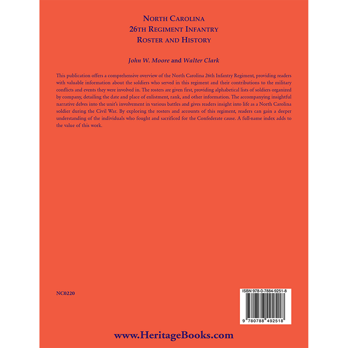 North Carolina 26th Regiment Infantry Roster and History back cover