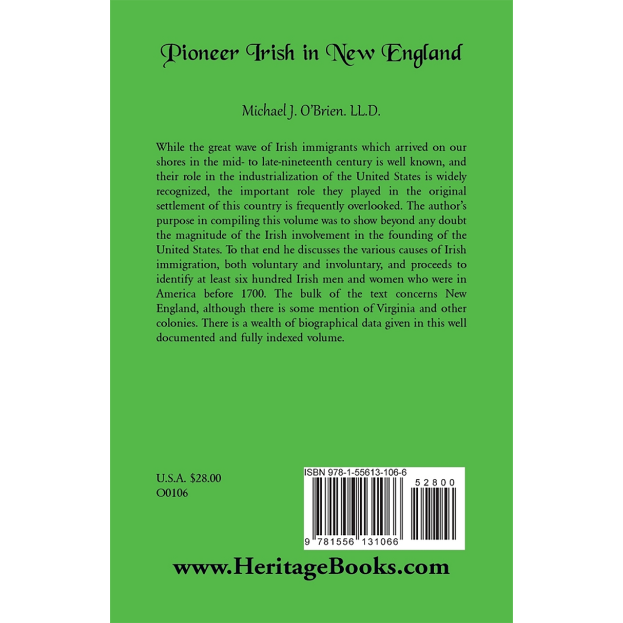 Pioneer Irish in New England back cover