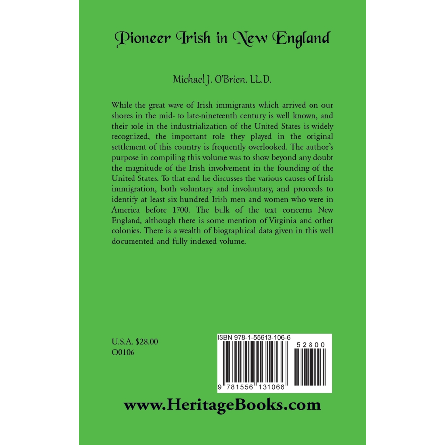Pioneer Irish in New England back cover