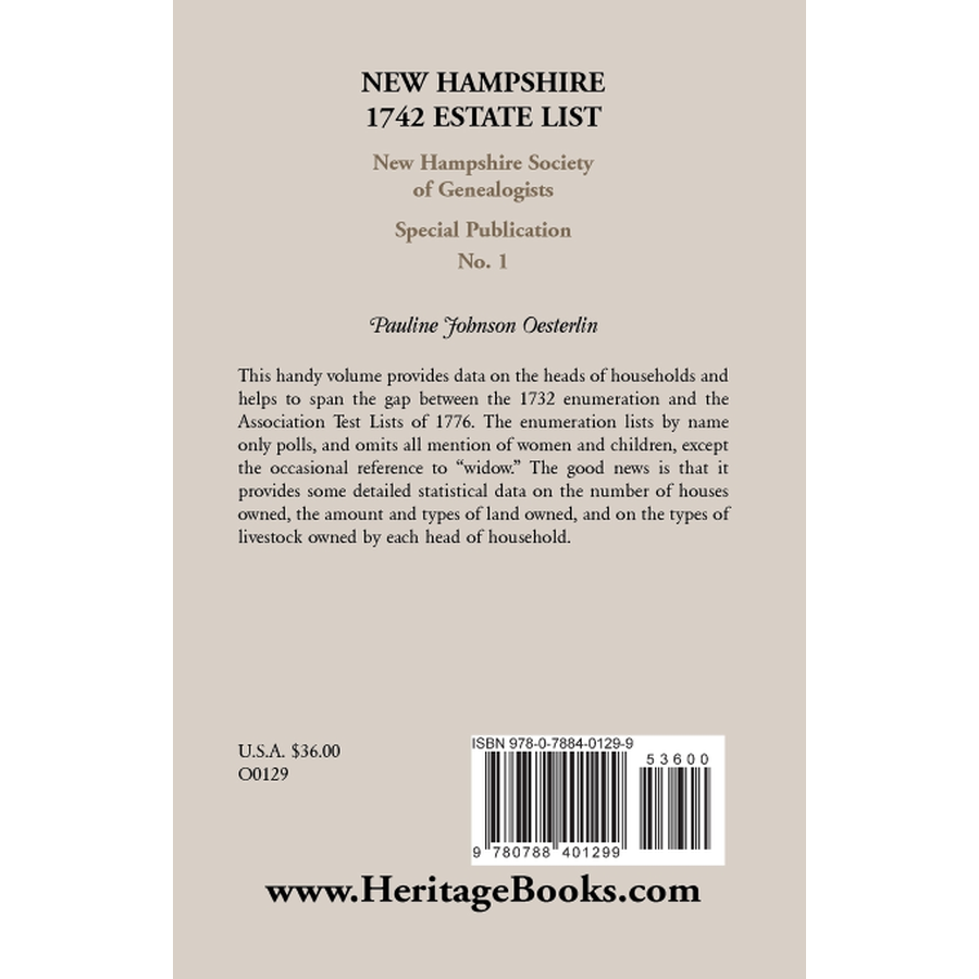 New Hampshire 1742 Estate List back cover