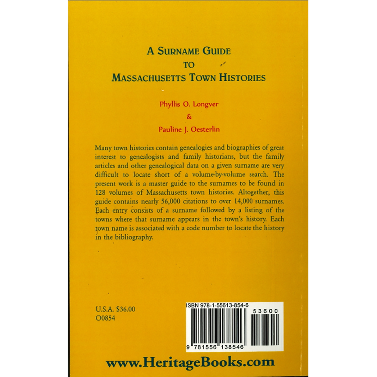 A Surname Guide to Massachusetts Town Histories back cover