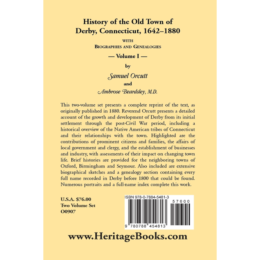 History of the Old Town of Derby, Connecticut, 1642-1880, Volume 1 back cover