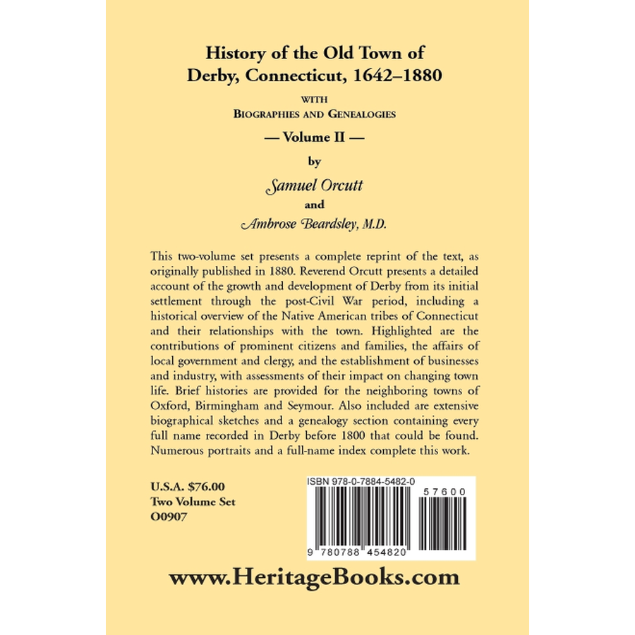 History of the Old Town of Derby, Connecticut, 1642-1880, Volume 2 back cover