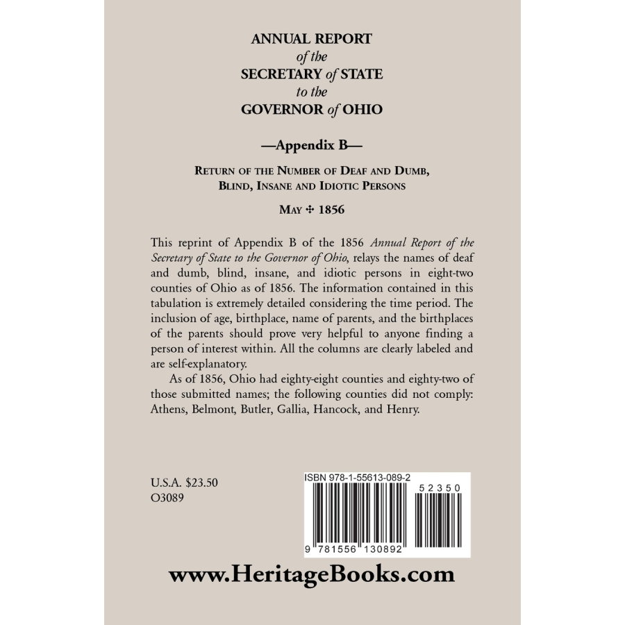 Annual Report of the Secretary of State to the Governor of Ohio, Appendix B, May, 1856 back cover