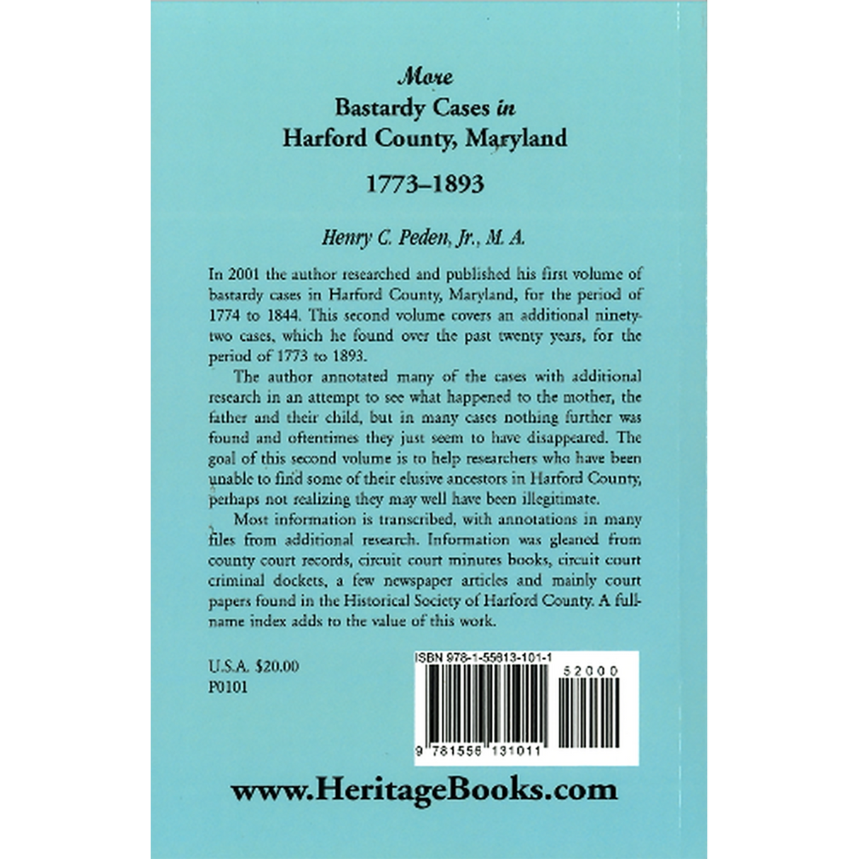 More Bastardy Cases in Harford County, Maryland, 1773-1893 back cover