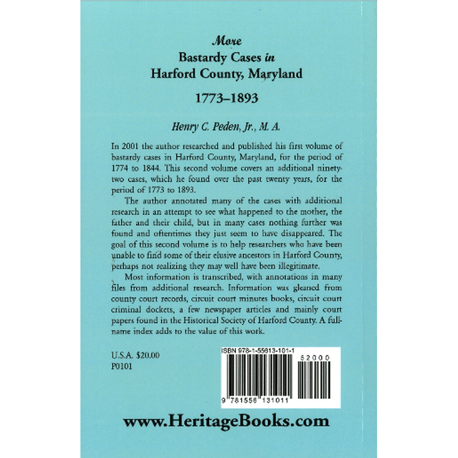 More Bastardy Cases in Harford County, Maryland, 1773-1893 back cover