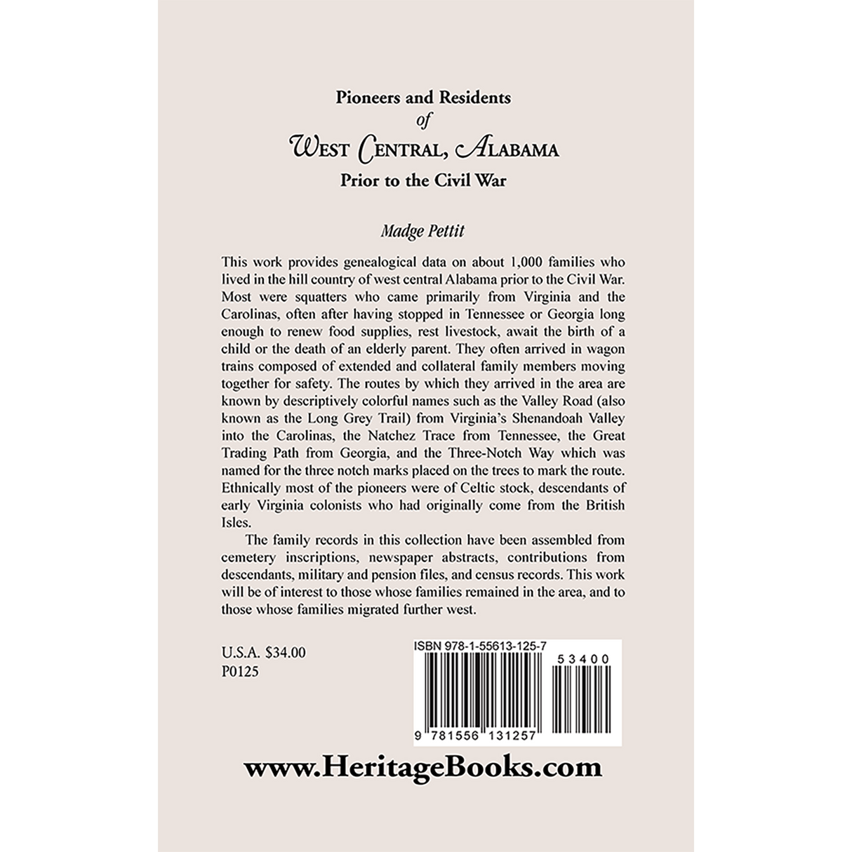 Pioneers and Residents of West Central Alabama Prior to the Civil War back cover