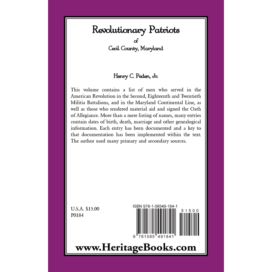 Revolutionary Patriots of Cecil County, Maryland back cover
