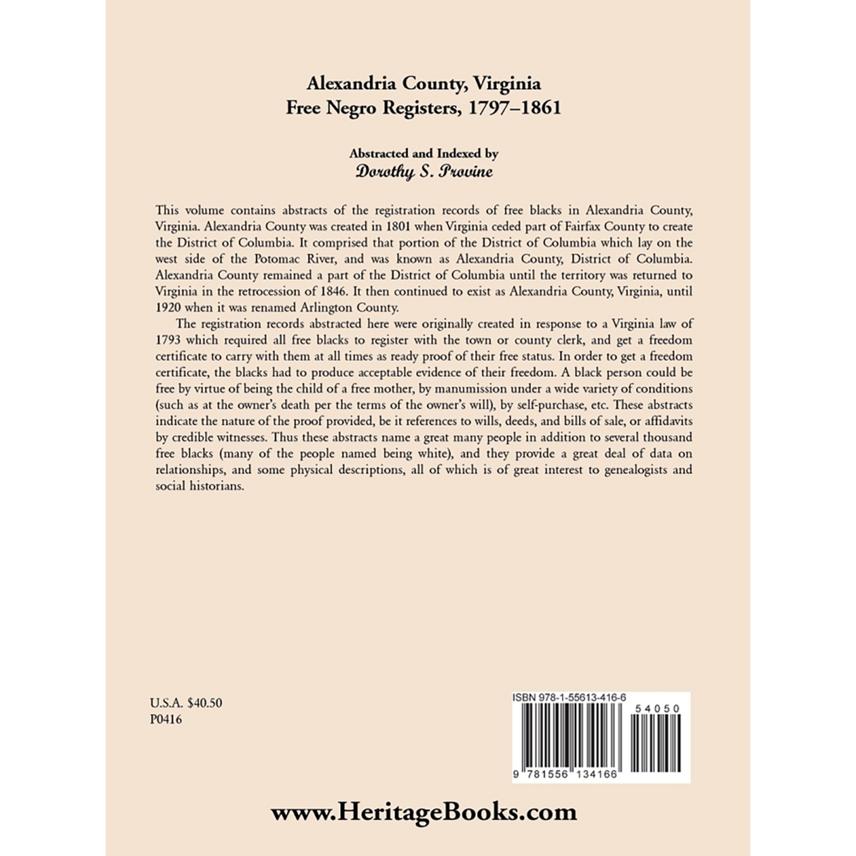 Alexandria County, Virginia Free Black Register, 1797-1861 back cover
