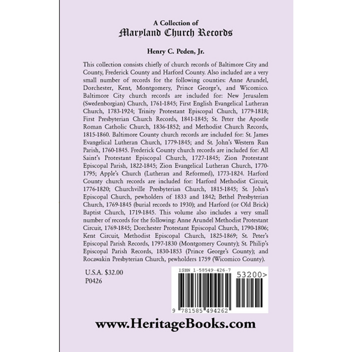 A Collection of Maryland Church Records