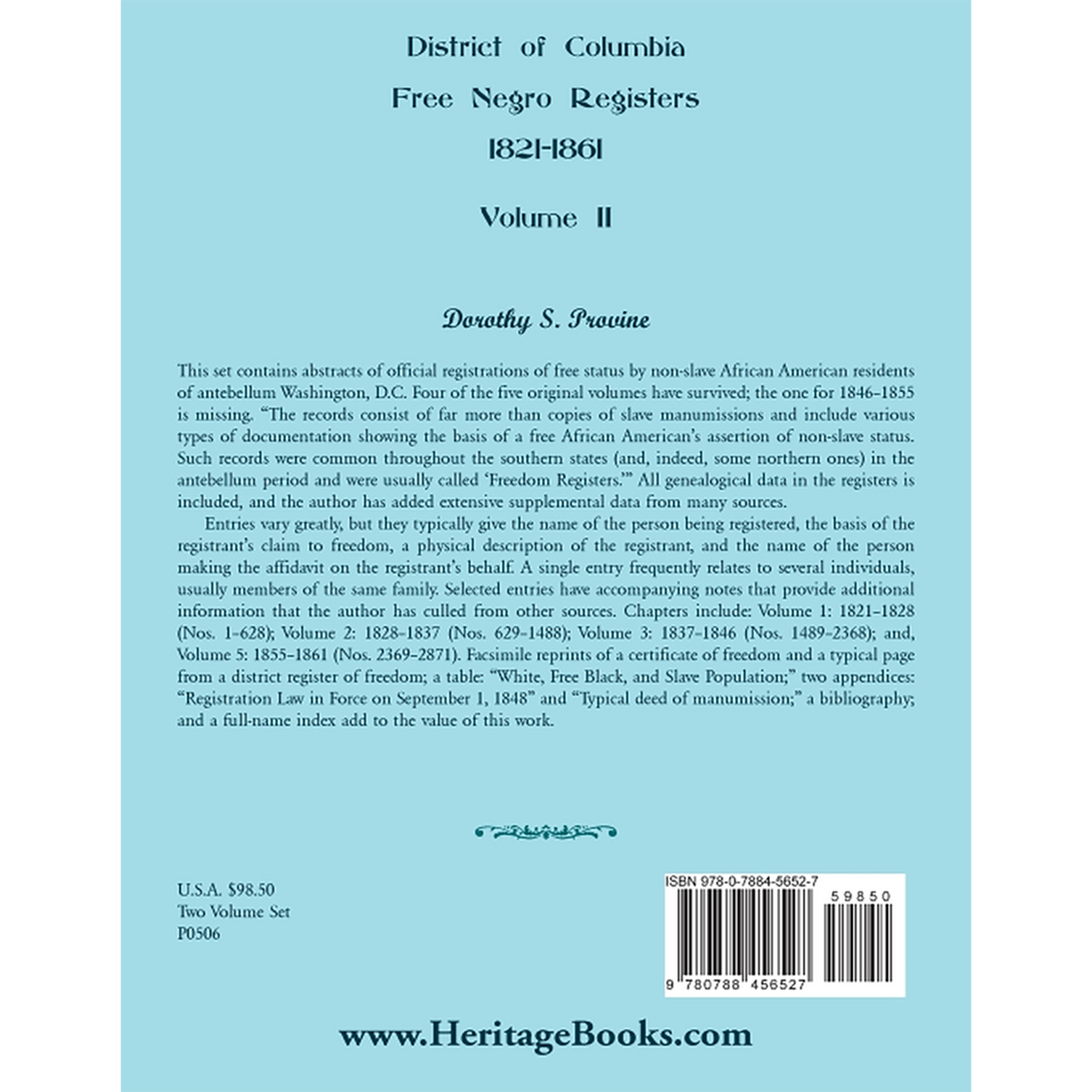 District of Columbia Free Black Registers, Volume 2 back cover