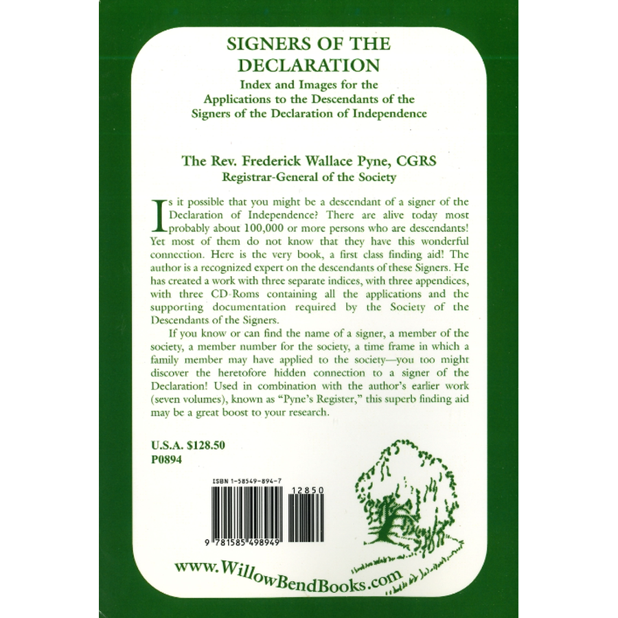 Signers of the Declaration: Index and Images for the Applications to the Descendants of the Signers of the Declaration of Independence (with 3 CDs) back cover