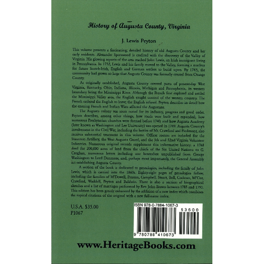 History of Augusta County, Virginia back cover