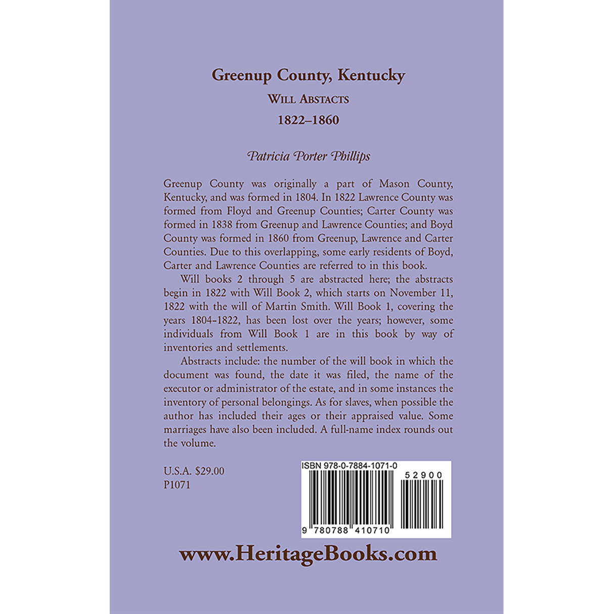 Greenup County, Kentucky Will Abstracts, 1822-1860 back cover