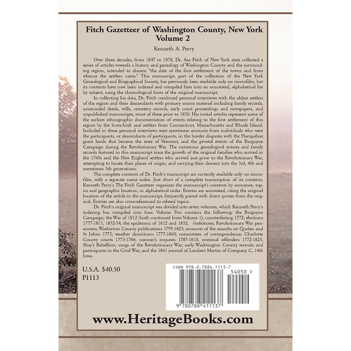 Fitch Gazetteer of Washington County, New York, Volume 2 back cover