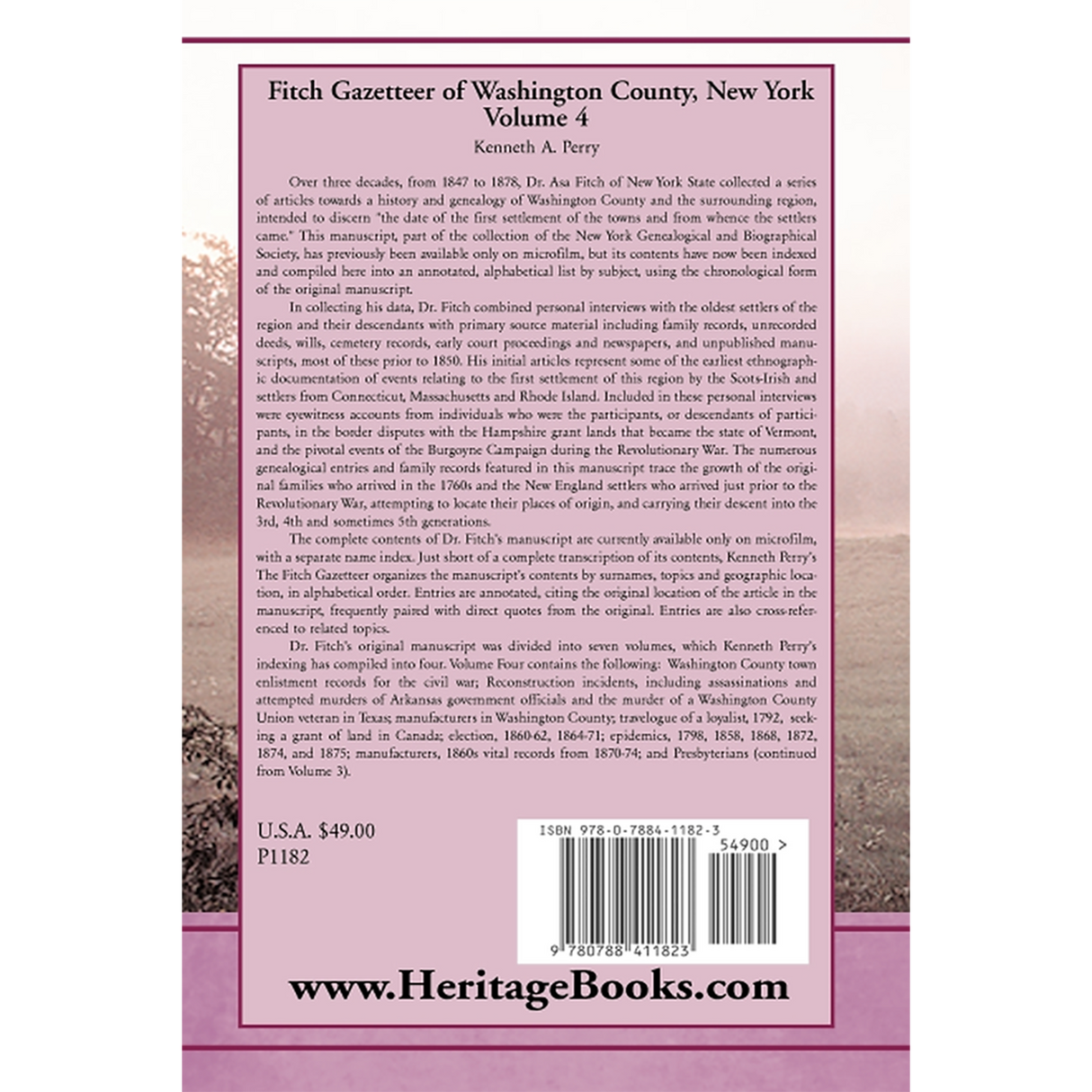 Fitch Gazetteer of Washington County, New York, Volume 4 back cover
