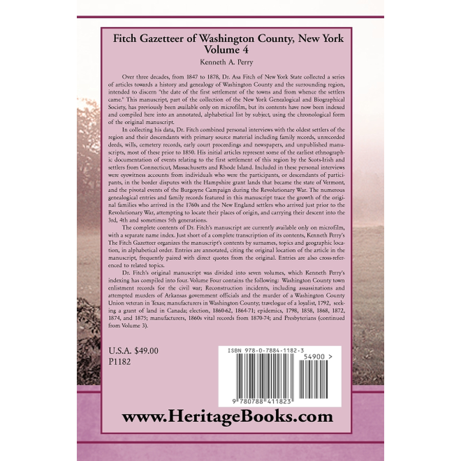 Fitch Gazetteer of Washington County, New York, Volume 4 back cover