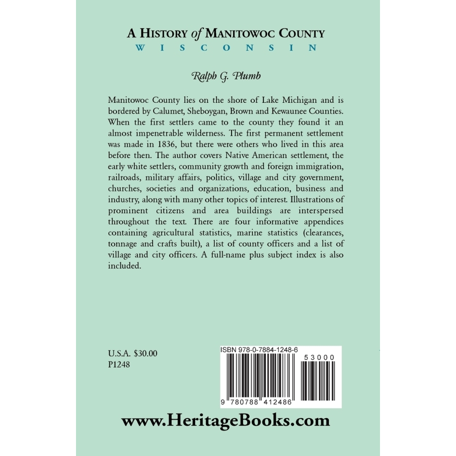 A History of Manitowoc County, Wisconsin back cover