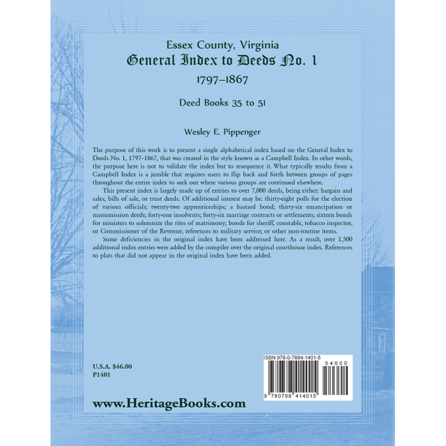 Essex County, Virginia General Index to Deeds No. 1, 1797-1867, Deed Books 35 to 51 back cover