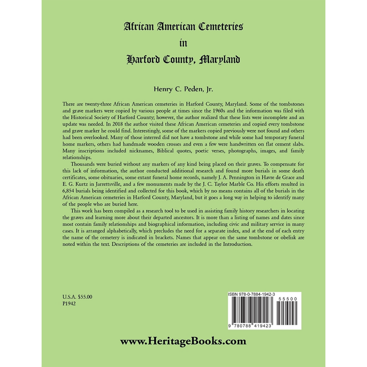 African American Cemeteries in Harford County, Maryland back cover