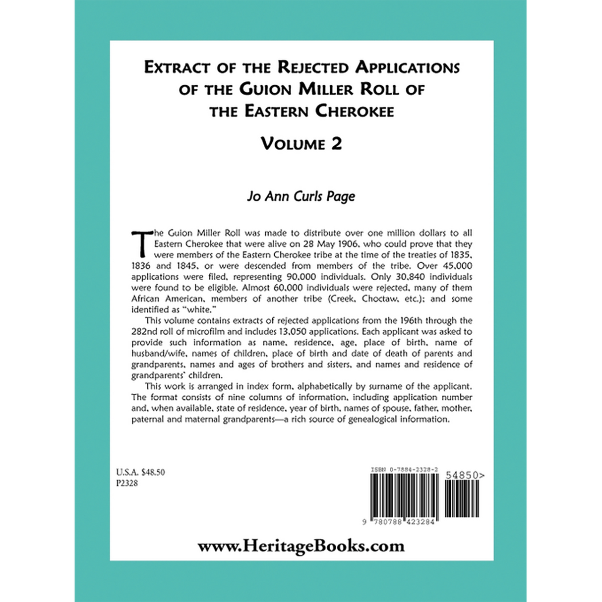 Extract of the Rejected Applications of the Guion Miller Roll of the Eastern Cherokee, Volume 2 back cover