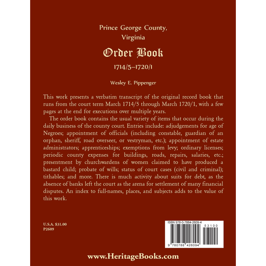 Prince George County, Virginia Order Book, 1714/5-1720/1 back cover