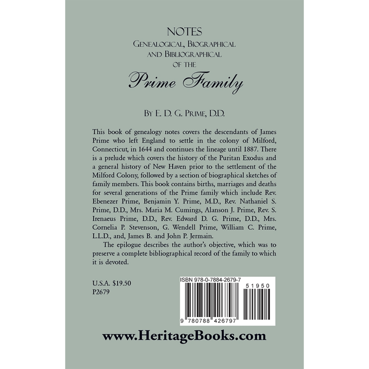 Notes Genealogical, Biographical and Bibliographical of the Prime Family back cover
