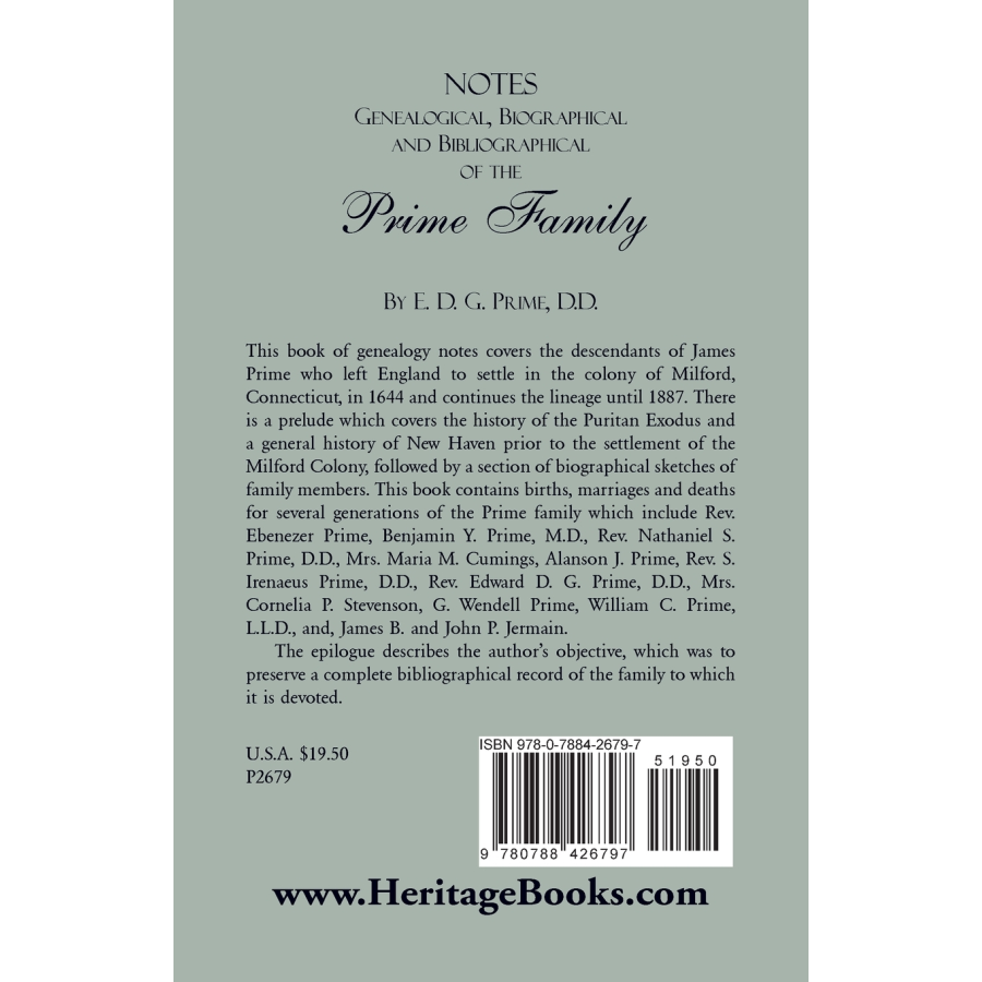 Notes Genealogical, Biographical and Bibliographical of the Prime Family back cover