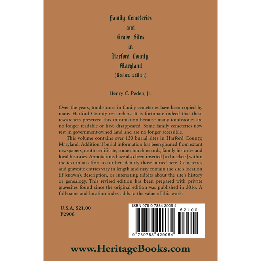Family Cemeteries and Grave Sites in Harford County, Maryland, Revised Edition back cover