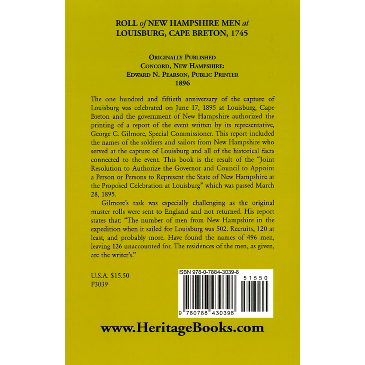 Roll of New Hampshire Men at Louisburg, Cape Breton, 1745 back cover