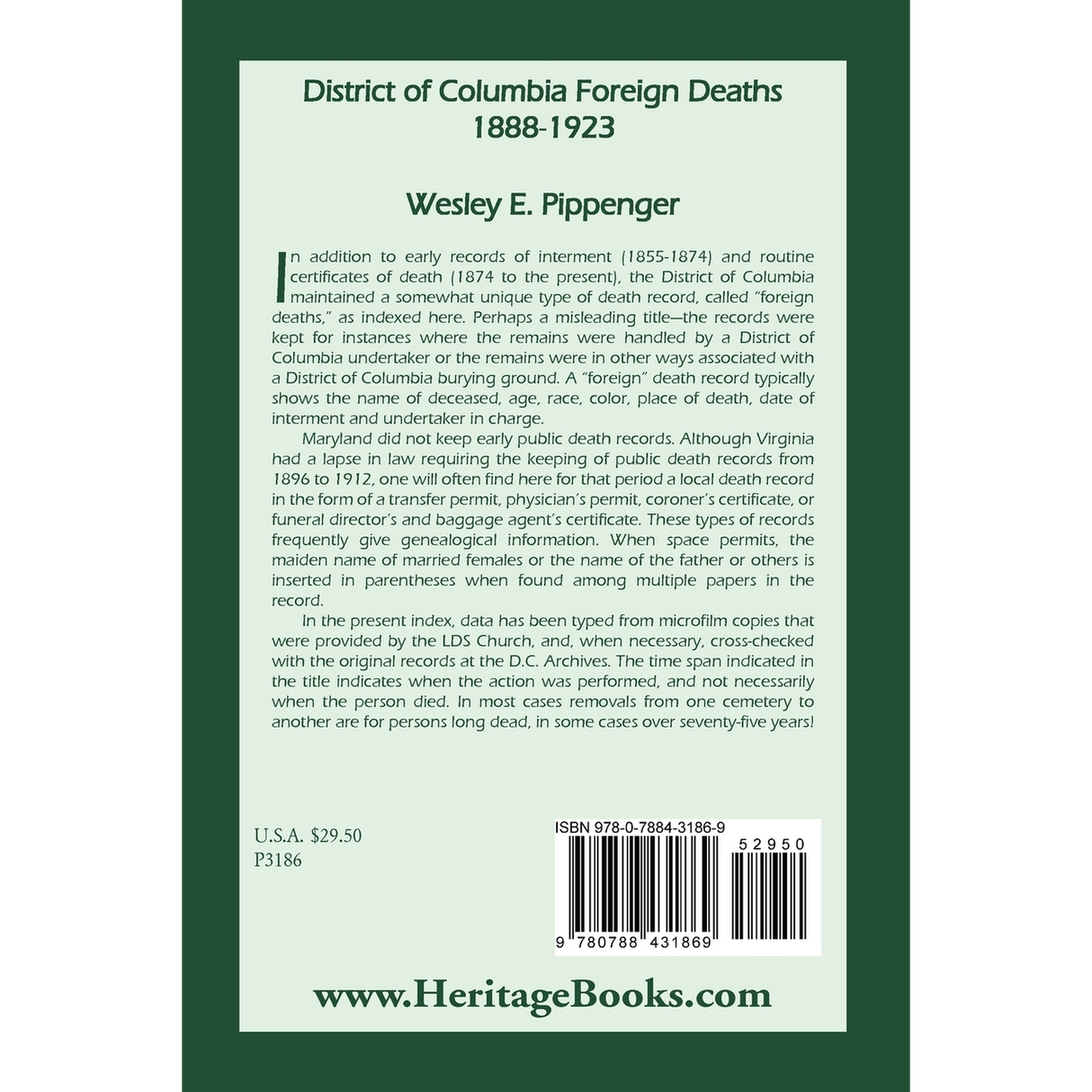 District of Columbia Foreign Deaths, 1888-1923 back cover