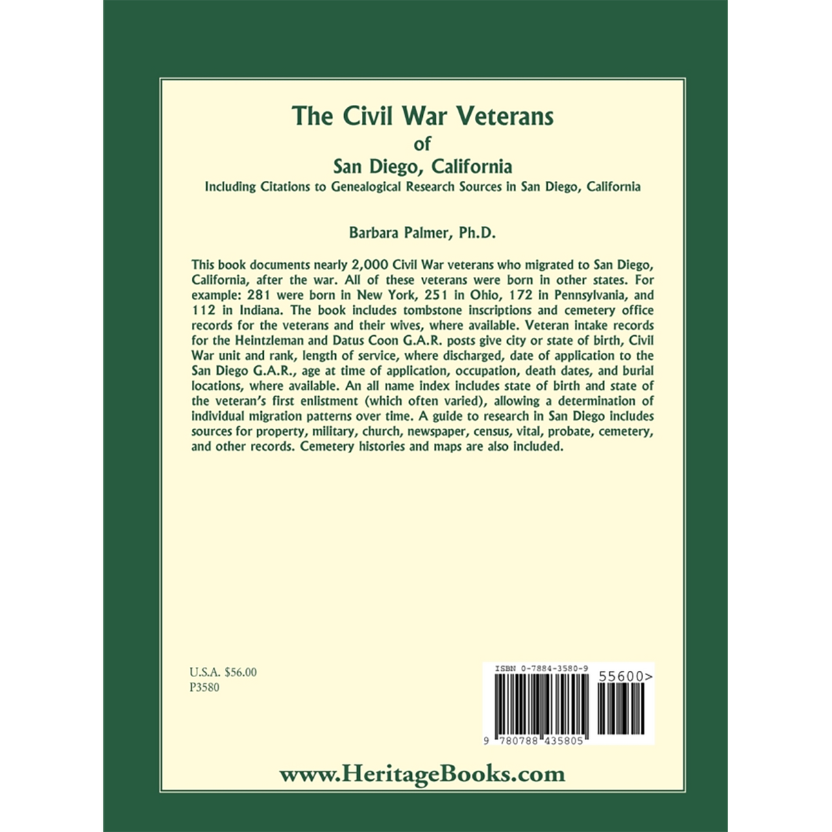 The Civil War Veterans of San Diego: Including Citations to Genealogical Research Sources in San Diego, California back cover
