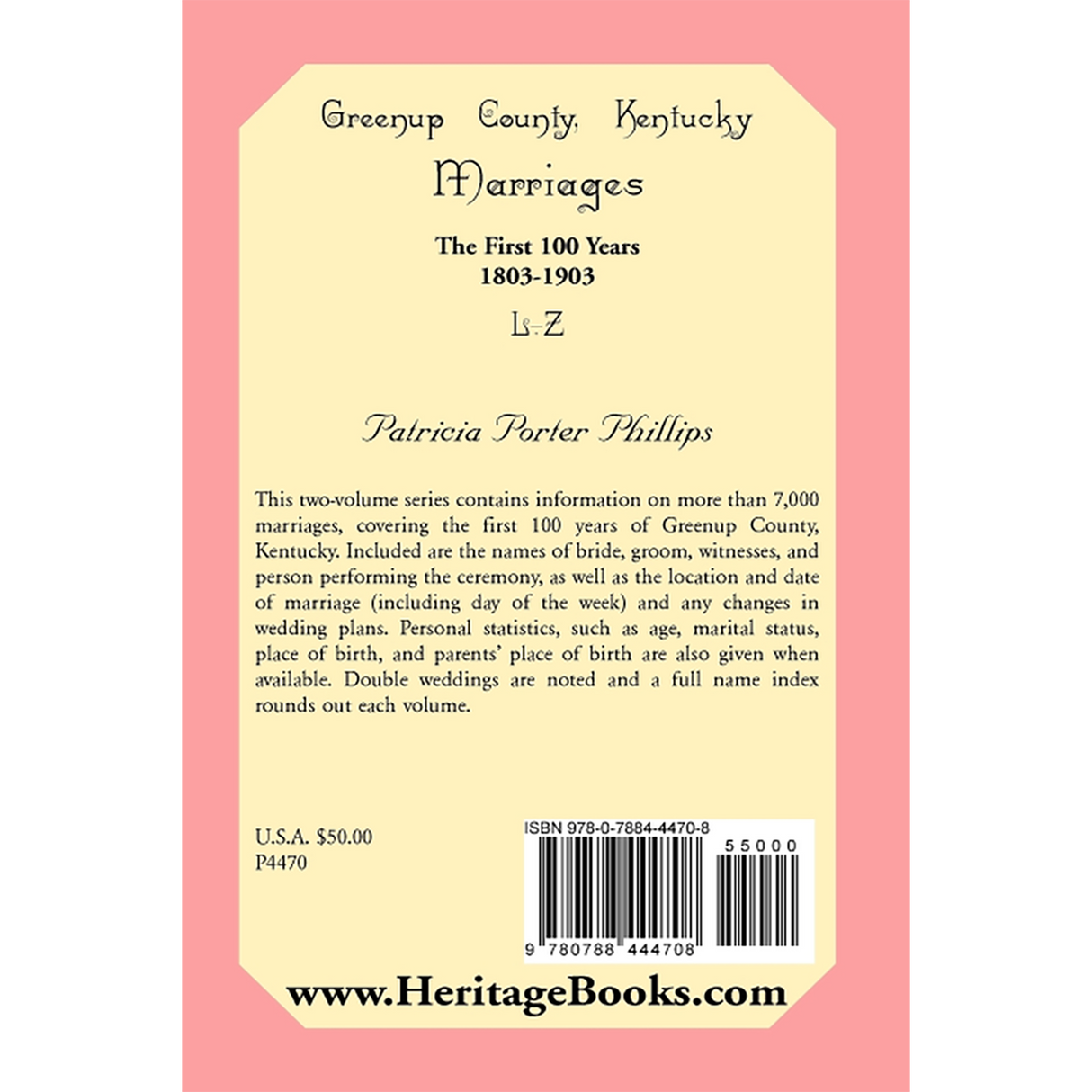 Greenup County, Kentucky Marriages, The First 100 Years, 1803-1903, L-Z back cover