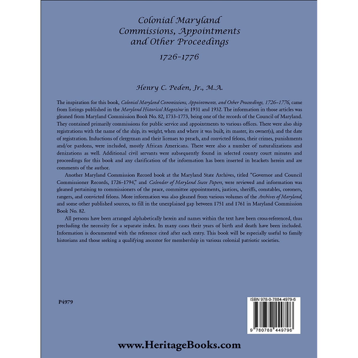 Colonial Maryland Commissions, Appointments and Other Proceedings, 1726–1776 back cover