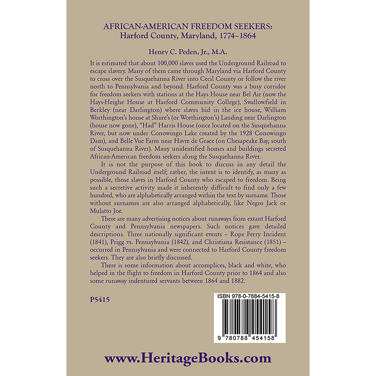 African-American Freedom Seekers, Harford County, Maryland, 1774-1864 back cover